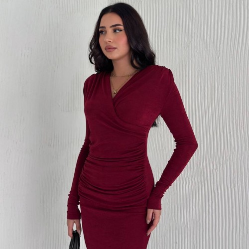 219932 TOPTAN BORDO ELBİSE toptan bayan giyim