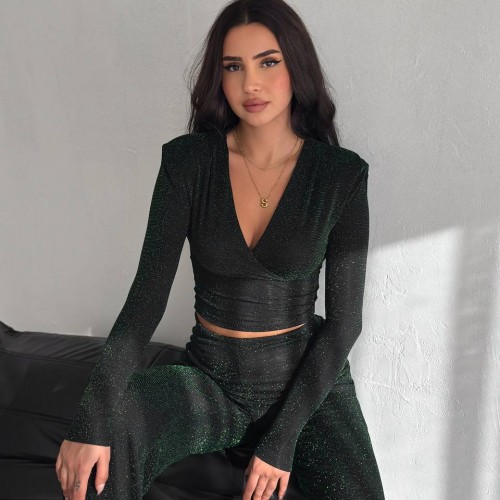 219939 TOPTAN ZÜMRÜT YEŞİL PANTOLON TAKIM toptan bayan giyim