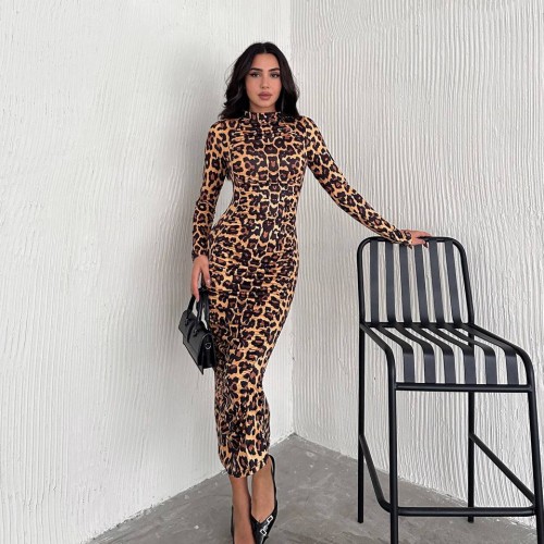 219941 TOPTAN LEOPAR ELBİSE toptan bayan giyim