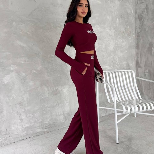 219947 TOPTAN BORDO PANTOLON TAKIM toptan bayan giyim