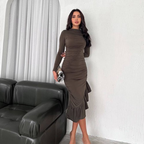 219951 TOPTAN KAHVE ELBİSE toptan bayan giyim