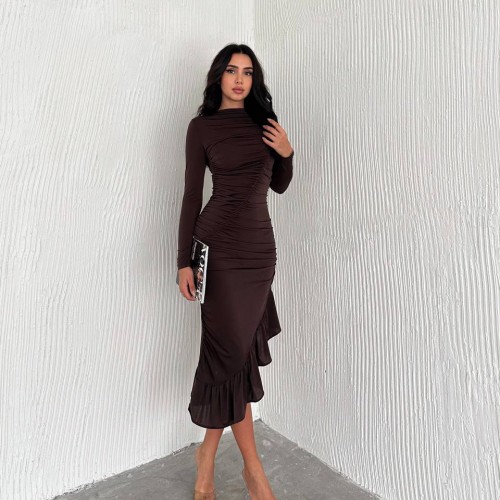 219953 TOPTAN KAHVE ELBİSE toptan bayan giyim