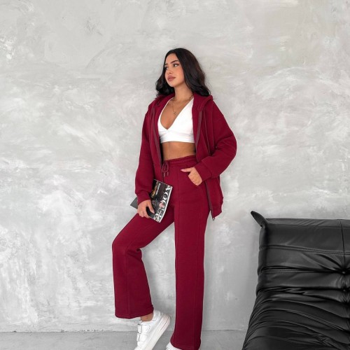 219997 TOPTAN BORDO EŞOFMAN TAKIM toptan bayan giyim