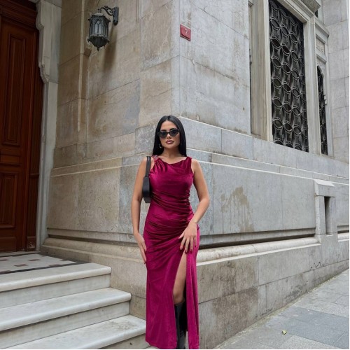 220041 TOPTAN BORDO ELBİSE toptan bayan giyim