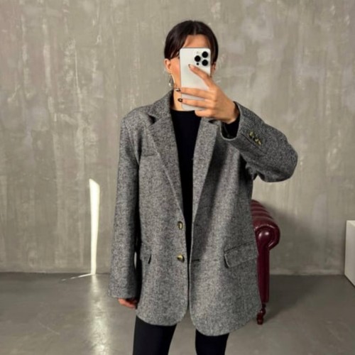 220080 TOPTAN GRİ CEKET toptan bayan giyim