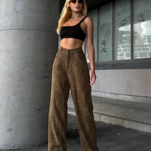 220086 TOPTAN LEOPAR PANTOLON toptan bayan giyim