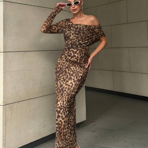 220124 TOPTAN LEOPAR ELBİSE toptan bayan giyim