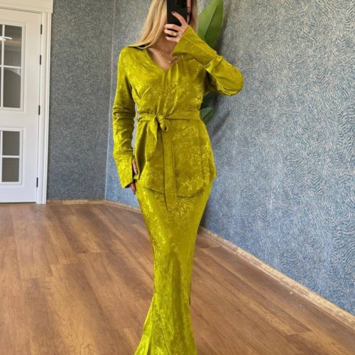 220135 TOPTAN YEŞİL ETEK TAKIM toptan bayan giyim