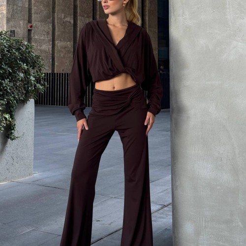 220142 TOPTAN KAHVE PANTOLON TAKIM 220142 TOPTAN KAHVE PANTOLON TAKIM toptan bayan giyim