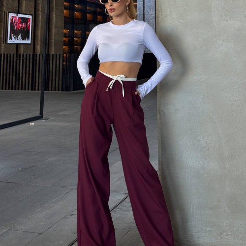 220238 TOPTAN BORDO PANTOLON toptan bayan giyim