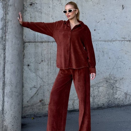 220287 TOPTAN KAHVE PANTOLON TAKIM toptan bayan giyim