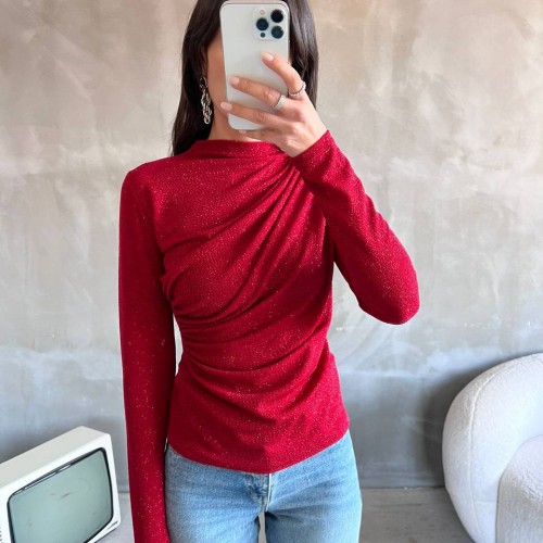 220289 TOPTAN KIRMIZI BLUZ toptan bayan giyim