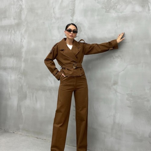 220377 TOPTAN KAHVE PANTOLON TAKIM toptan bayan giyim