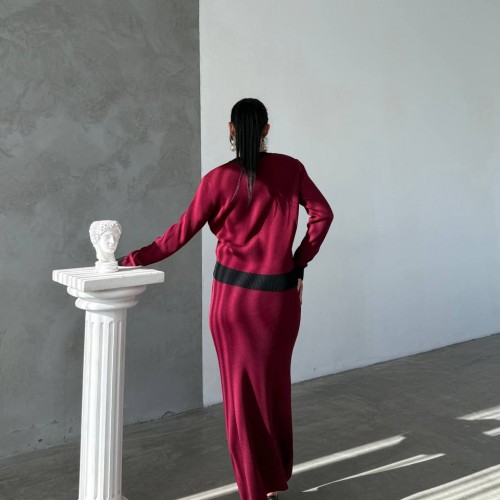 220440 TOPTAN BORDO ETEK TAKIM toptan bayan giyim