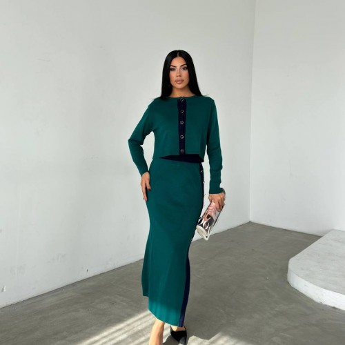 220473 TOPTAN ZÜMRÜT YEŞİL ETEK TAKIM toptan bayan giyim