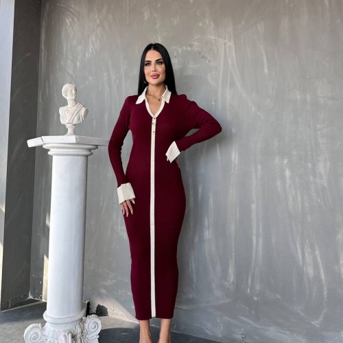 220485 TOPTAN BORDO ELBİSE toptan bayan giyim