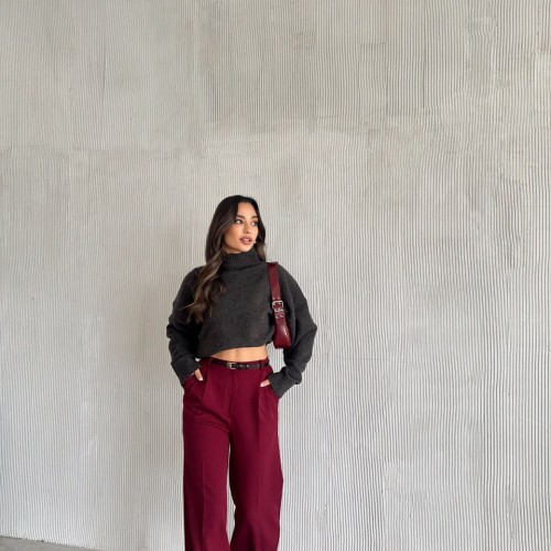 220523 TOPTAN BORDO PANTOLON toptan bayan giyim