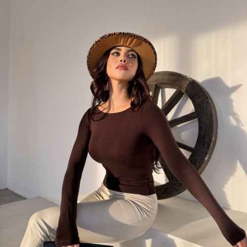 220550 TOPTAN KAHVE BLUZ 220550 TOPTAN KAHVE BLUZ toptan bayan giyim