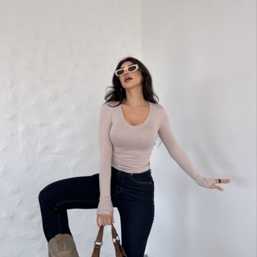 220561 TOPTAN BEJ BLUZ toptan bayan giyim