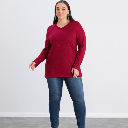 220595 TOPTAN BORDO BLUZ toptan bayan giyim