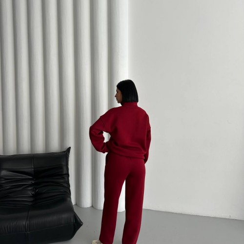 220755 TOPTAN BORDO EŞOFMAN TAKIM toptan bayan giyim