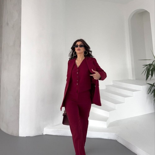 220848 TOPTAN BORDO PANTOLON TAKIM toptan bayan giyim