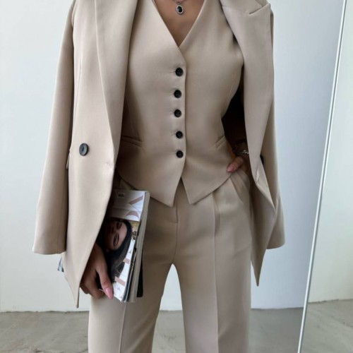 220931 TOPTAN BEJ PANTOLON TAKIM toptan bayan giyim