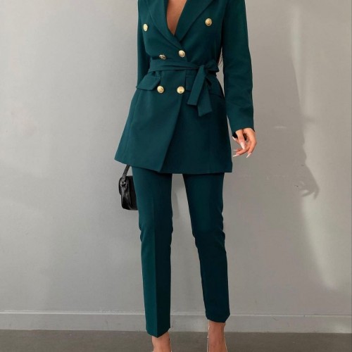 220943 TOPTAN ZÜMRÜT YEŞİL PANTOLON TAKIM toptan bayan giyim