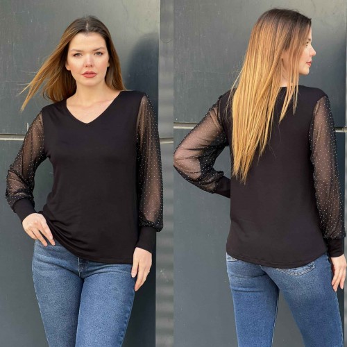 220976 TOPTAN SİYAH BLUZ toptan bayan giyim