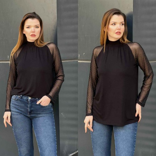220987 TOPTAN SİYAH BLUZ toptan bayan giyim