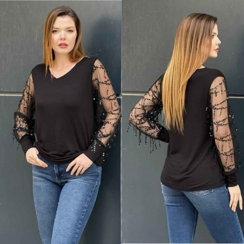 220994 TOPTAN SİYAH BLUZ toptan bayan giyim
