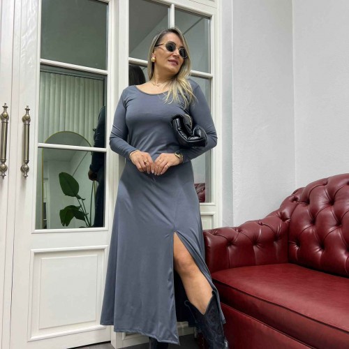 221105 TOPTAN GRİ ELBİSE toptan bayan giyim