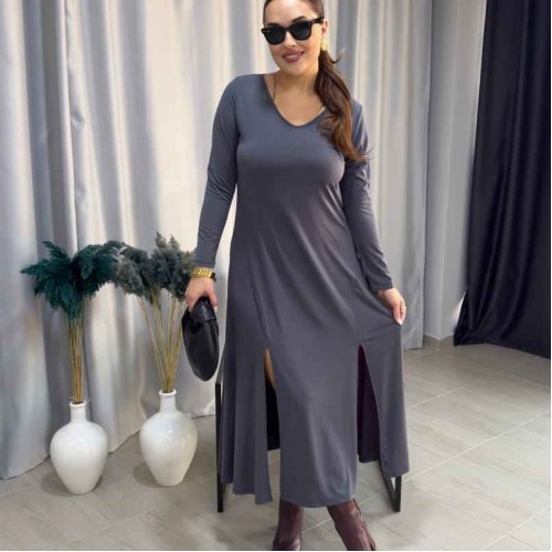 221108 TOPTAN GRİ ELBİSE toptan bayan giyim