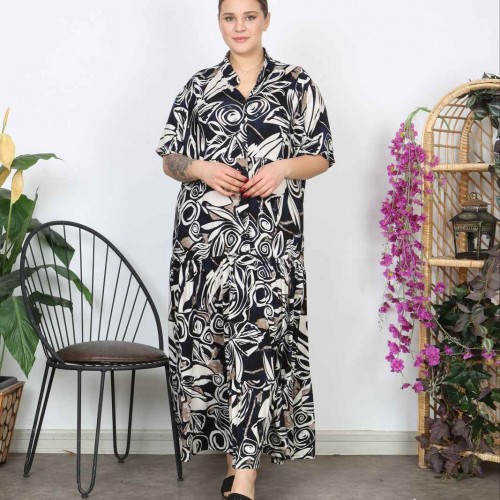 221278 TOPTAN DESENLİ ELBİSE toptan bayan giyim