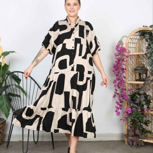 221284 TOPTAN DESENLİ ELBİSE toptan bayan giyim