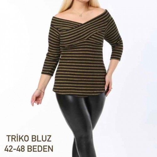 221662 TOPTAN ÇİZGİLİ BLUZ toptan bayan giyim