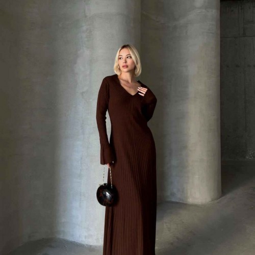 221702 TOPTAN KAHVE ELBİSE 221702 TOPTAN KAHVE ELBİSE toptan bayan giyim