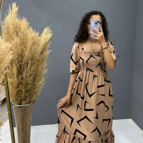 221722 TOPTAN DESENLİ ELBİSE toptan bayan giyim