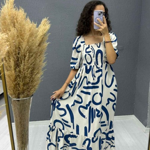 221723 TOPTAN DESENLİ ELBİSE toptan bayan giyim