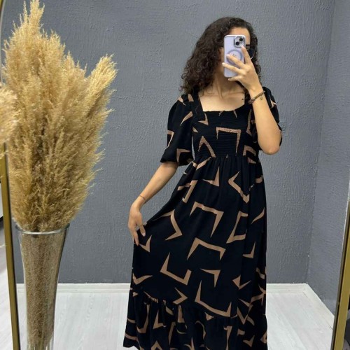 221724 TOPTAN DESENLİ ELBİSE toptan bayan giyim