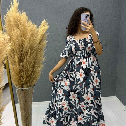 221727 TOPTAN DESENLİ ELBİSE toptan bayan giyim