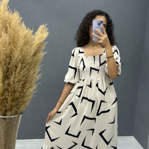 221736 TOPTAN DESENLİ ELBİSE toptan bayan giyim