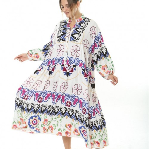 221984 TOPTAN DESENLİ ELBİSE toptan bayan giyim