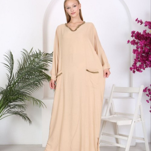 222009 TOPTAN EKRU ELBİSE toptan bayan giyim