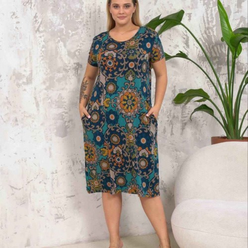 222319 TOPTAN DESENLİ ELBİSE toptan bayan giyim