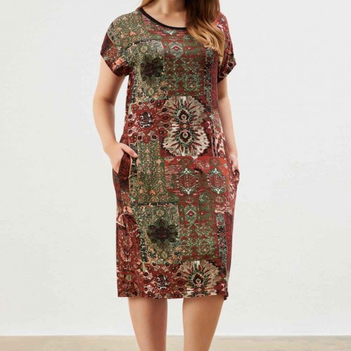 222331 TOPTAN DESENLİ ELBİSE toptan bayan giyim