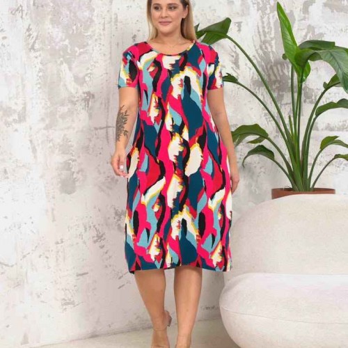 222371 TOPTAN DESENLİ ELBİSE toptan bayan giyim