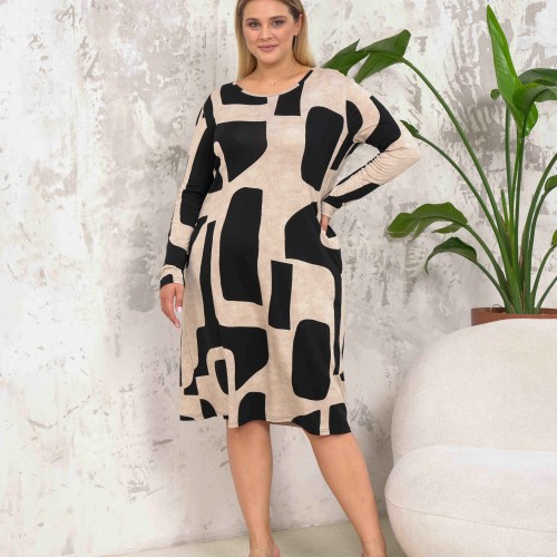 222393 TOPTAN DESENLİ ELBİSE toptan bayan giyim