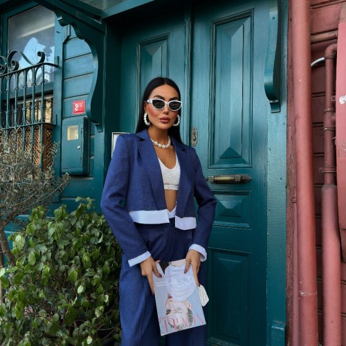 222799 TOPTAN MAVİ PANTOLON TAKIM toptan bayan giyim