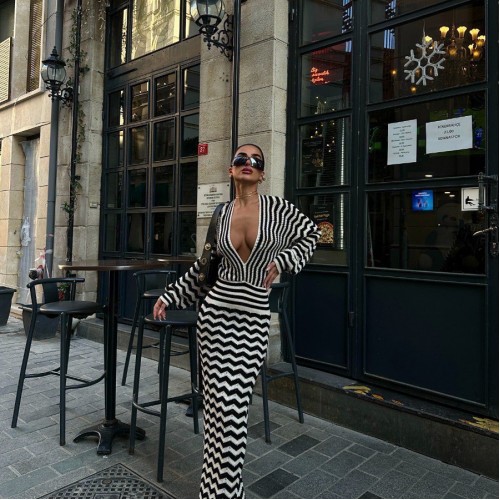 222813 TOPTAN ÇİZGİLİ ELBİSE toptan bayan giyim